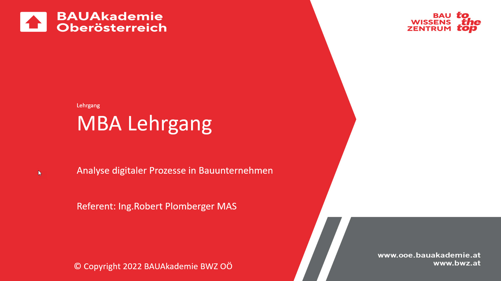 Bauakademie Oberösterreich MBA Lehrgang Analyse Digitaler Prozesse in Bauunternehmen